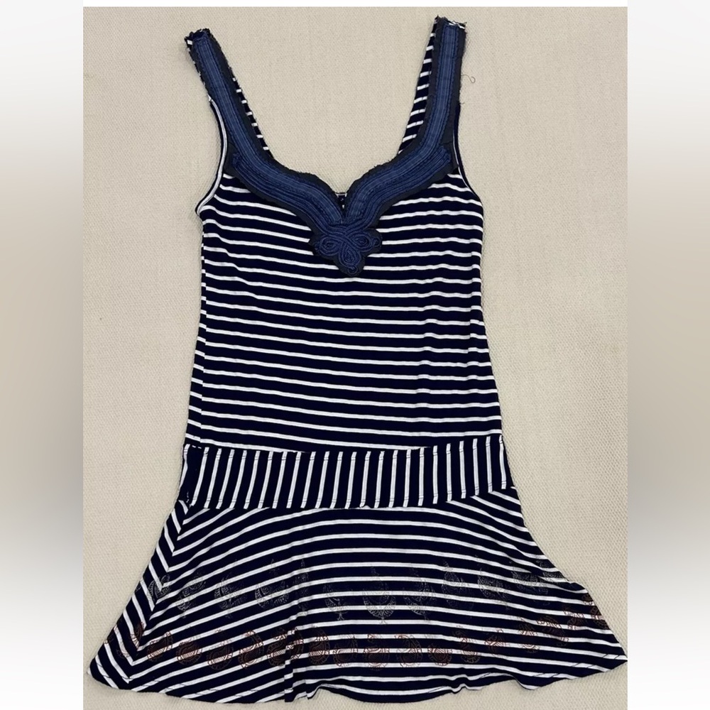 Free People Tennis Tank Top With Peplum Hemline Blue And White Striped Size S